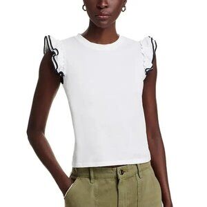 120$ Kule Kiki Ruffle Sleeveless Pullover Shirt Top Women's Size L White